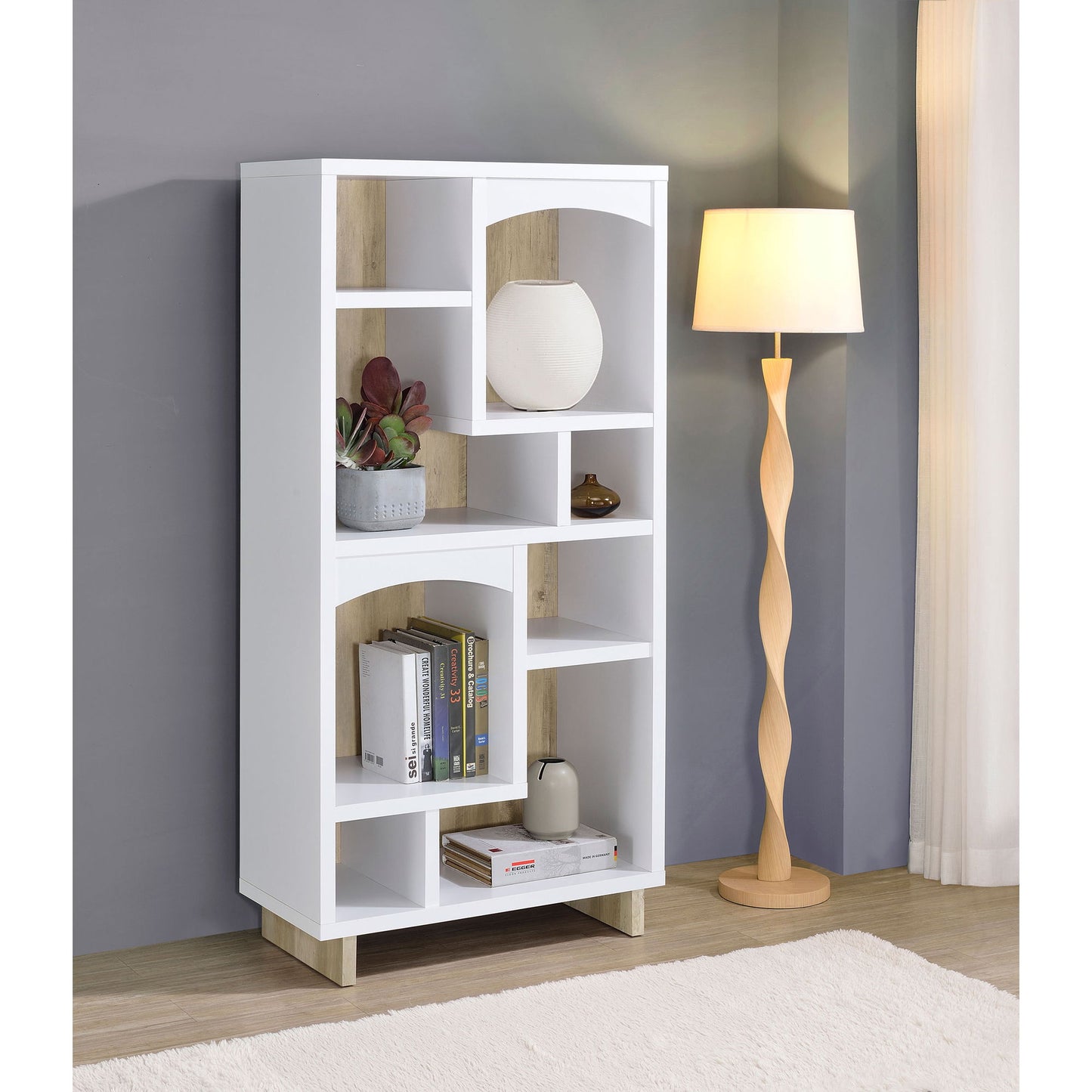 Geilys - 8 Shelf Bookcase With Arch Details - White