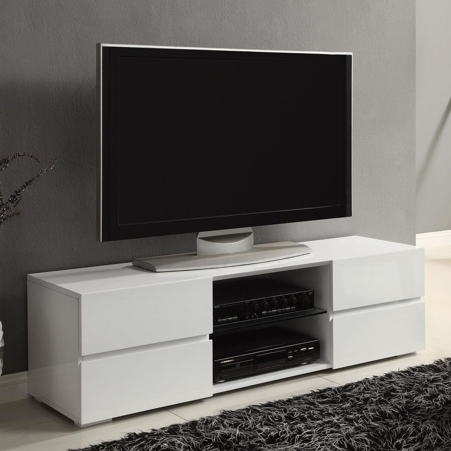 Glossy 4 Drawer TV Console - White