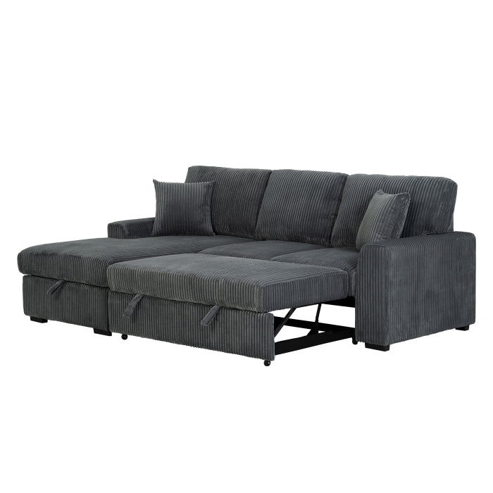 DARK GRAY Fabric LHF Pull Out Sectional Sofa & Storage