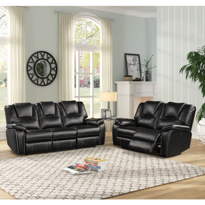 2PC BLACK Breathable Air Leather Manual Recliners Sofa Set
