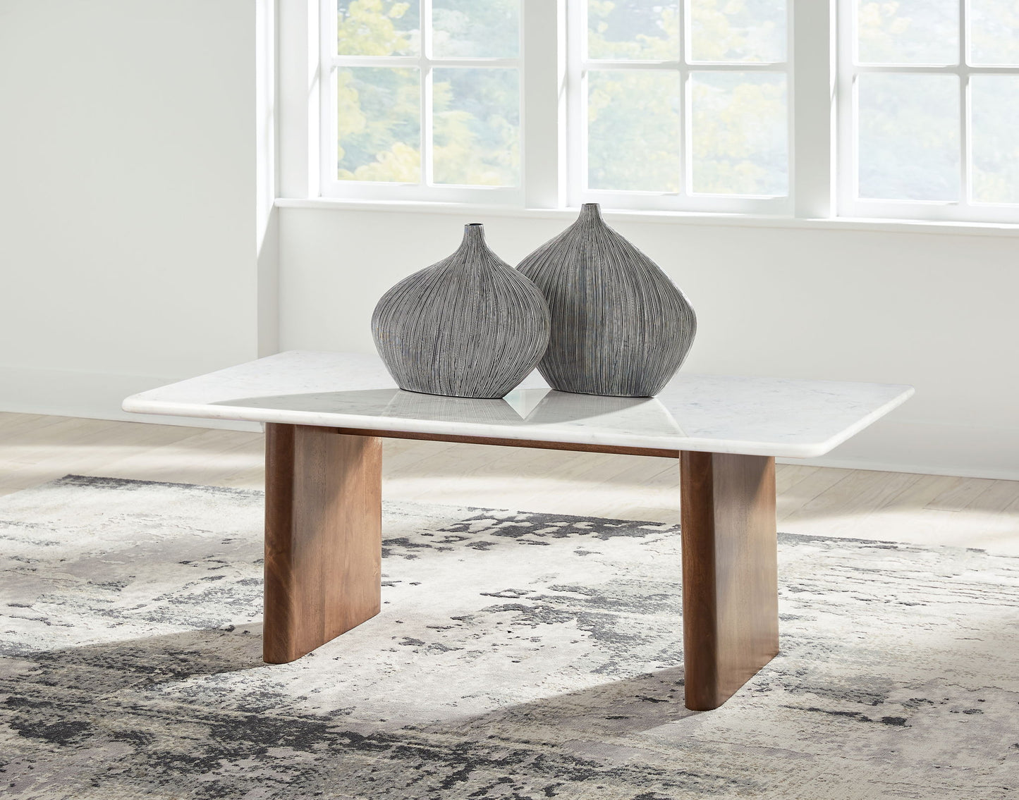 Isanti - Rectangular Cocktail Table - Light Brown / White