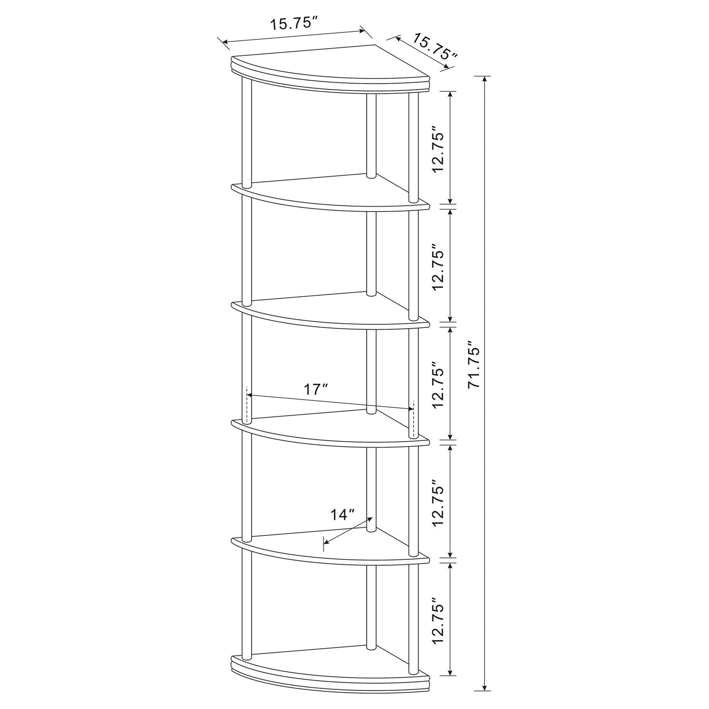 Corner Bookcase With 5 Shelves, Compact Design For Living Room - Cappuccino