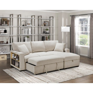 Sectional with Right Chaise, Pull-out Bed and Hidden Storage, Charging Ports