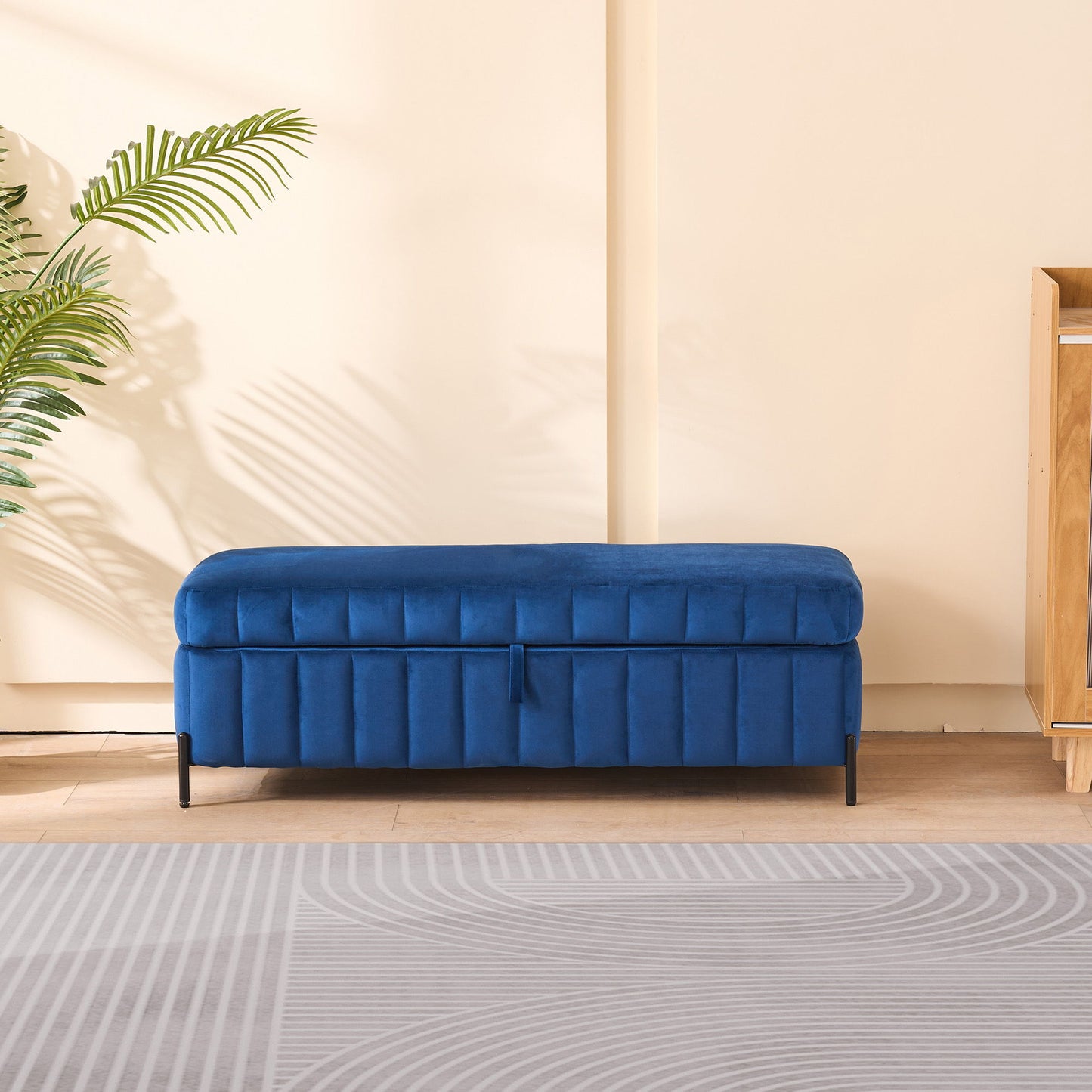 Wide Upholstered Storage Soft Bench Ottoman With Metal Legs
