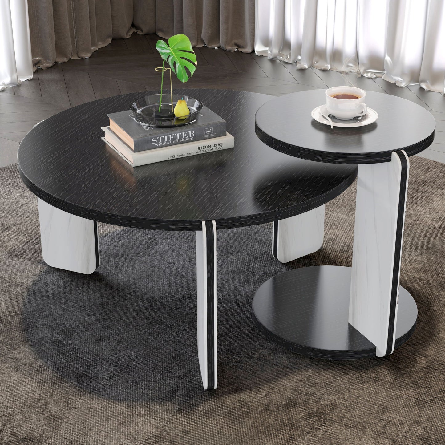 Round Coffee & End Table Set - Black