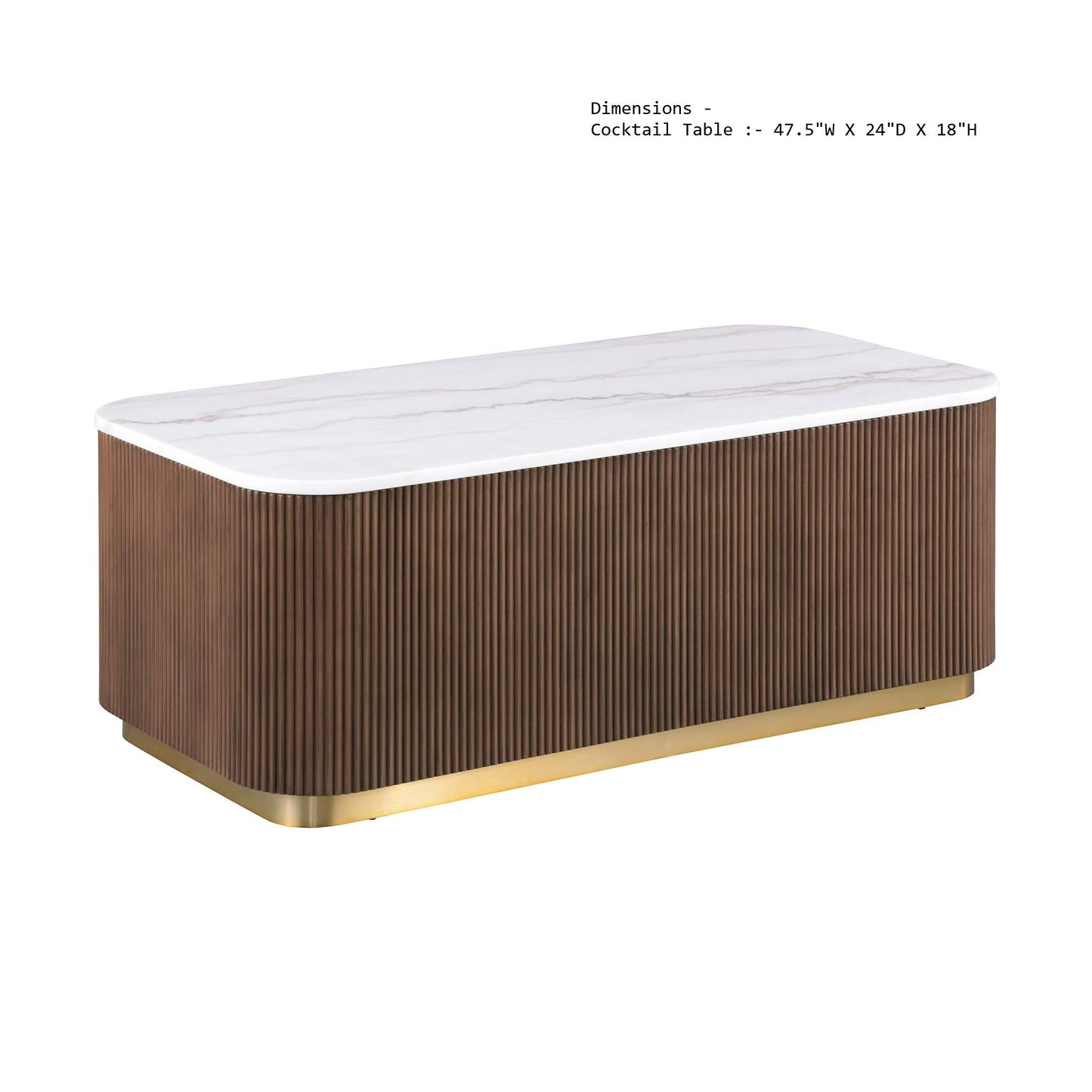 3 Piece Table Set (Rectangle Cocktail Table And Two Square End Tables) - Brown / Gold / White