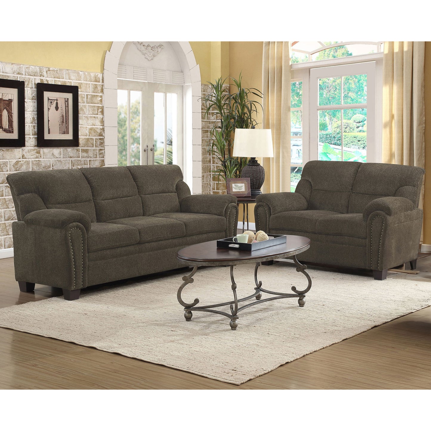 Conway - 2 Piece Living Room Set With Nailhead Trim - Brown