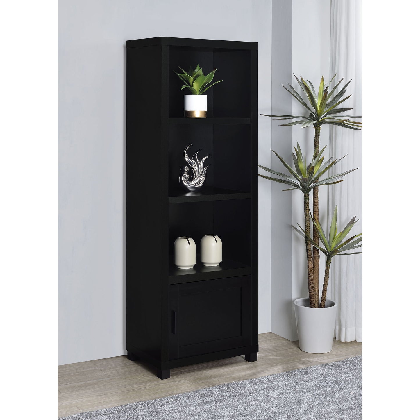 Sandl - 3 Shelf Media Tower With Cabinet Storage Solution - Black