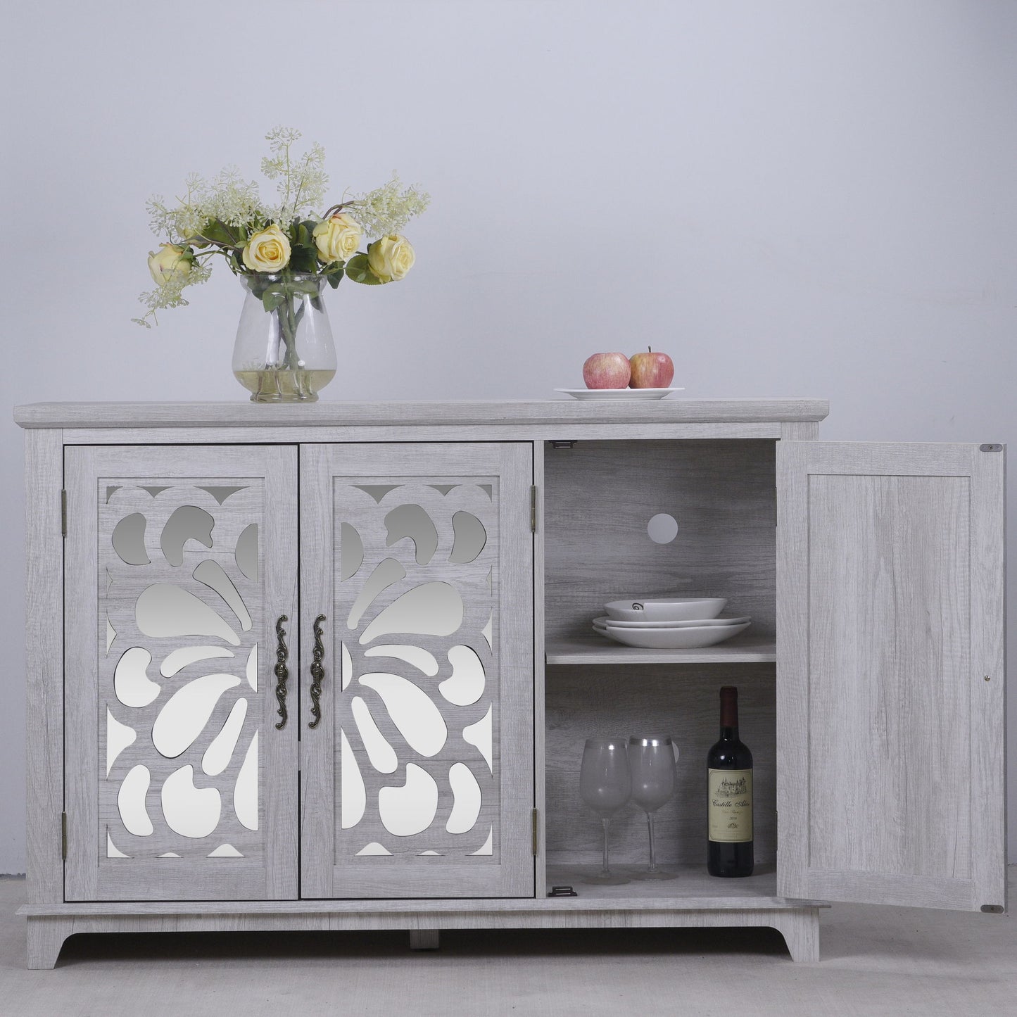 3 Door Mirrored Sideboard Cabinet With Adjustable Shelves