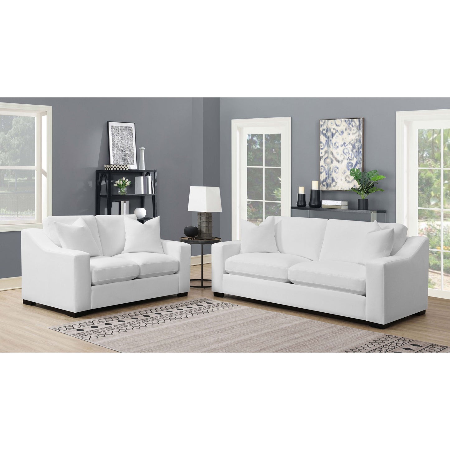 Chelan - 2 Piece Upholstered Sloped Arm Sofa Set - White