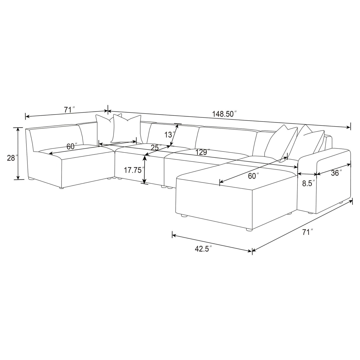 Marlowe - 6 Piece Tight Seat Modular Sectional - Ivory White