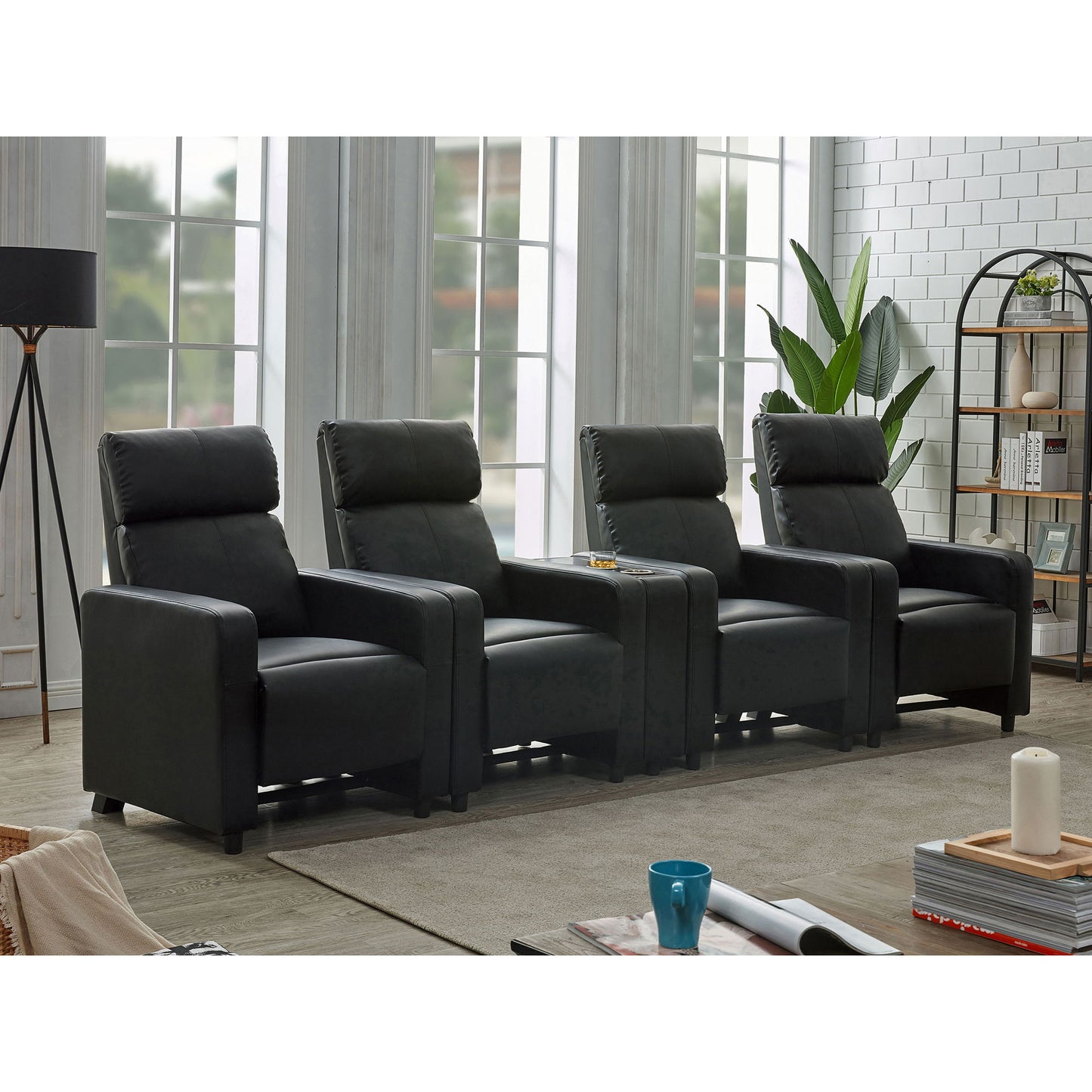 Warren - 4 Seater Home Theater With Wedge Console Recliners - Black