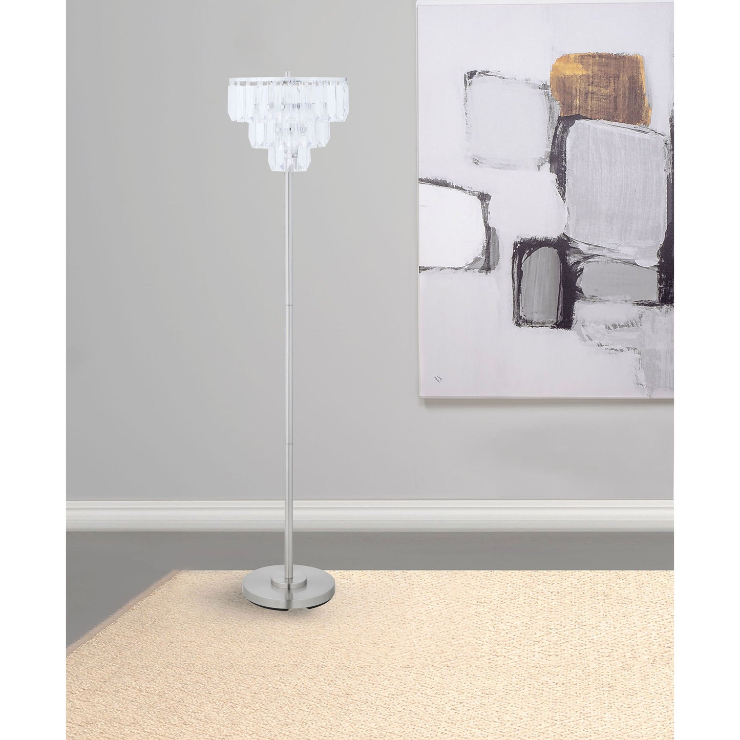 Base Floor Lamp With Crystal Shade - Silver