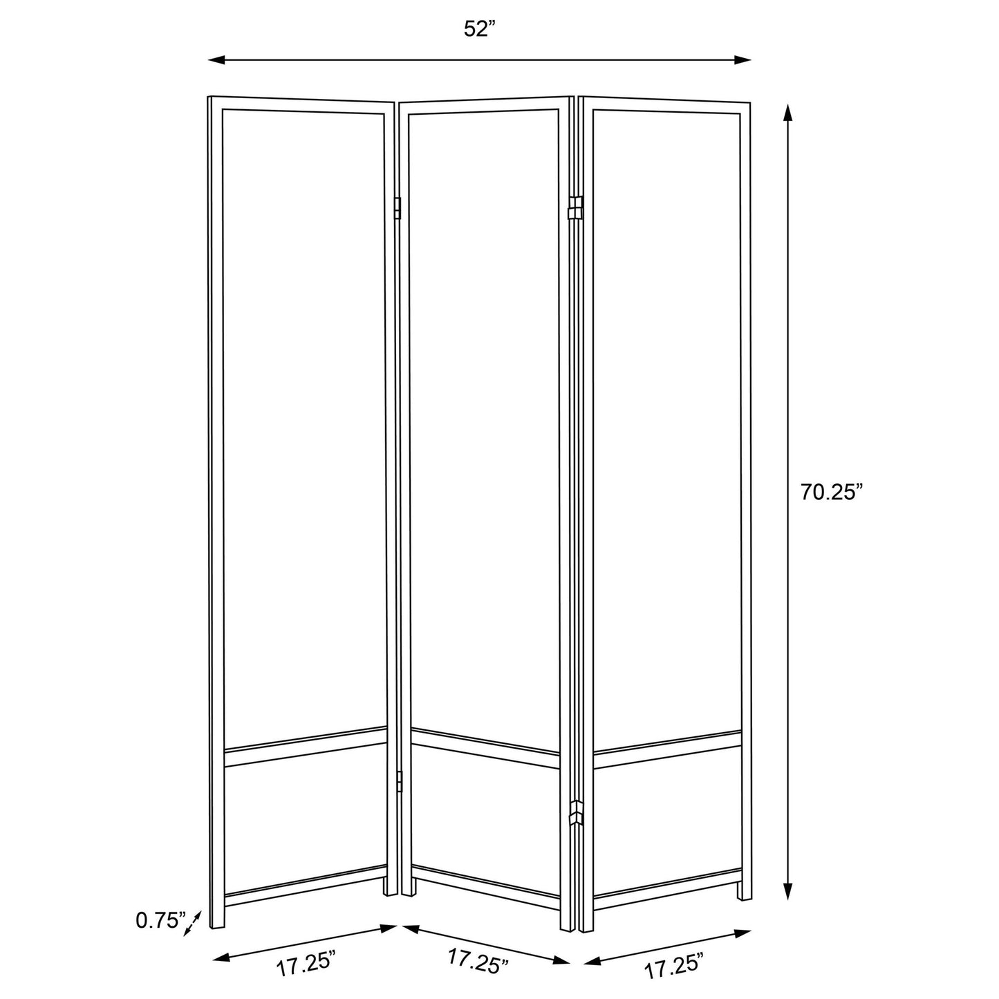 Halifax - 3 Panel Floor Screen With Translucent Inserts Room Divider - Black