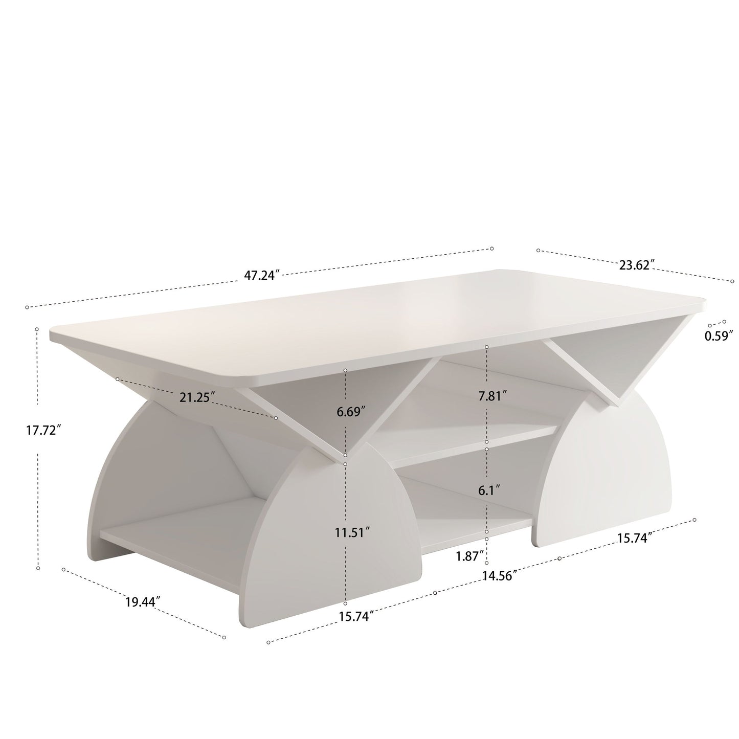 Geometric Engineered Coffee Table With Rounded Corners With Open Shelves
