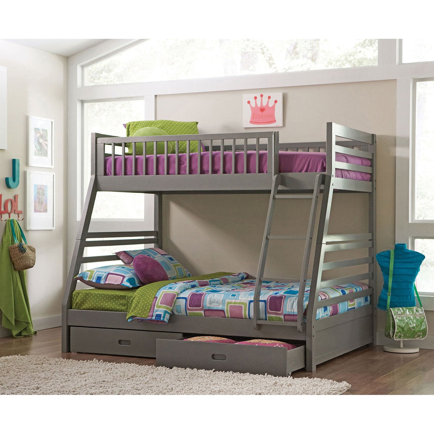 Keira - 2 Drawer Twin Over Full Bunk Bed - Gray