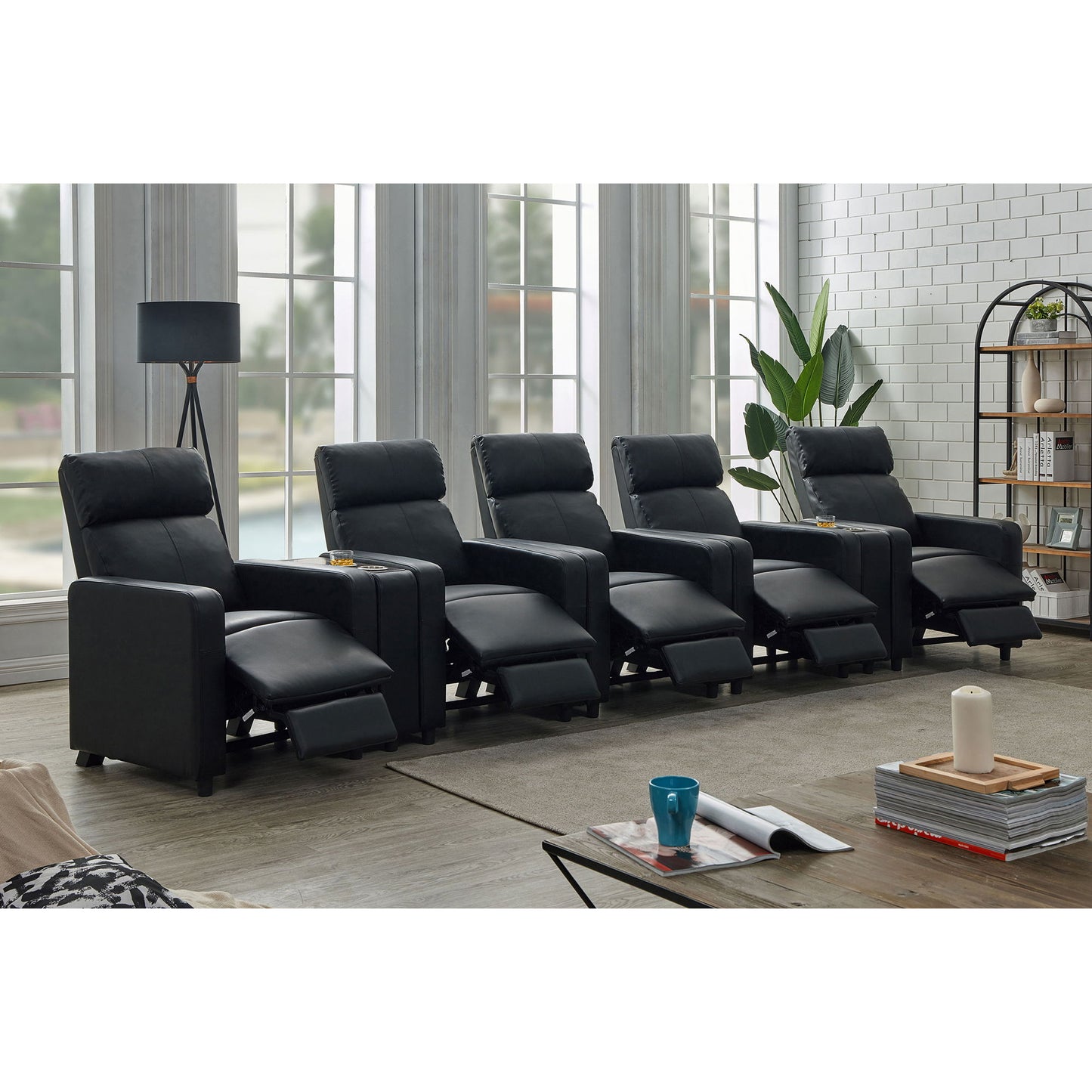 Warren - 5 Seater Home Theater With 2 Wedge Consoles - Black