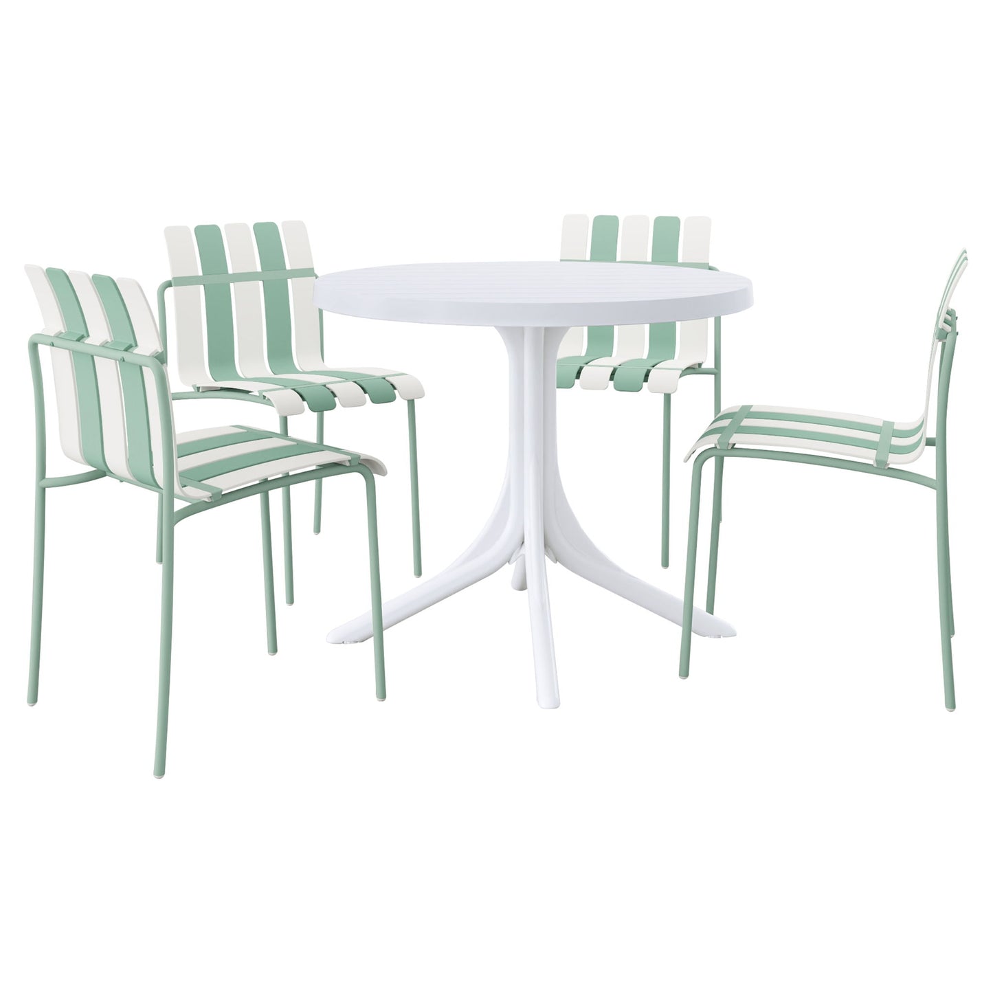 4 Piece Set Of Modern Color Block Designed Single Chairs With Round Table