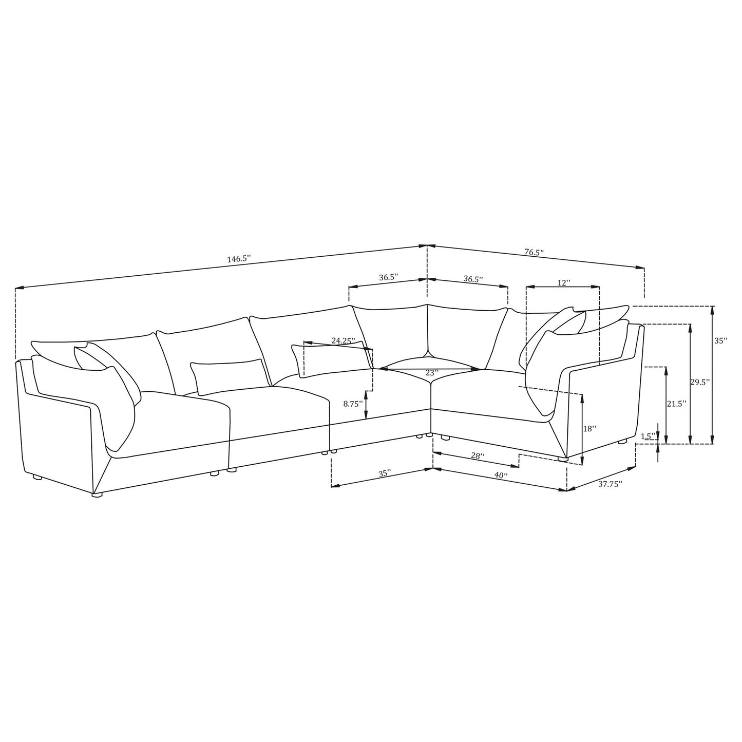 Tomasina - Modular Sectional Sofa With Corner, Armless Chairs And Armchairs - Black