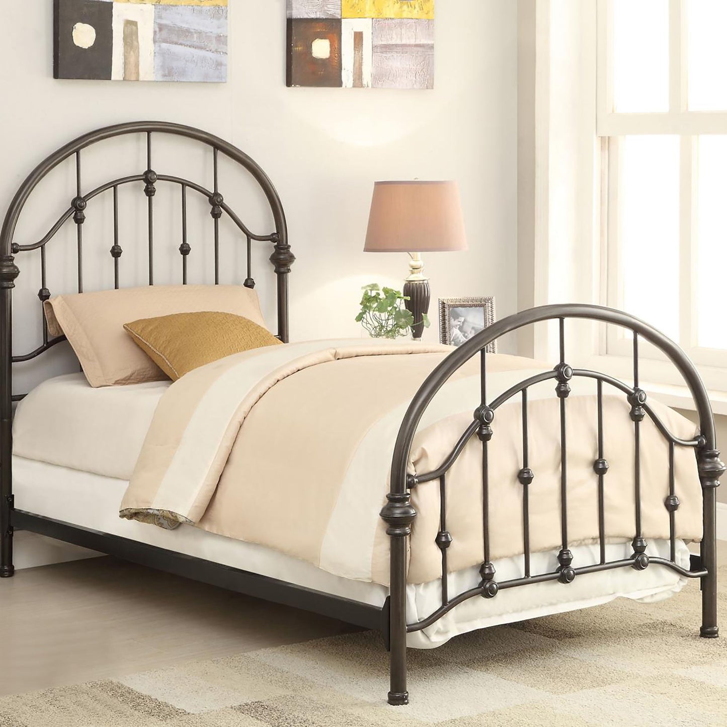Twin Bed With Curved Headboard And Footboard - Bronze