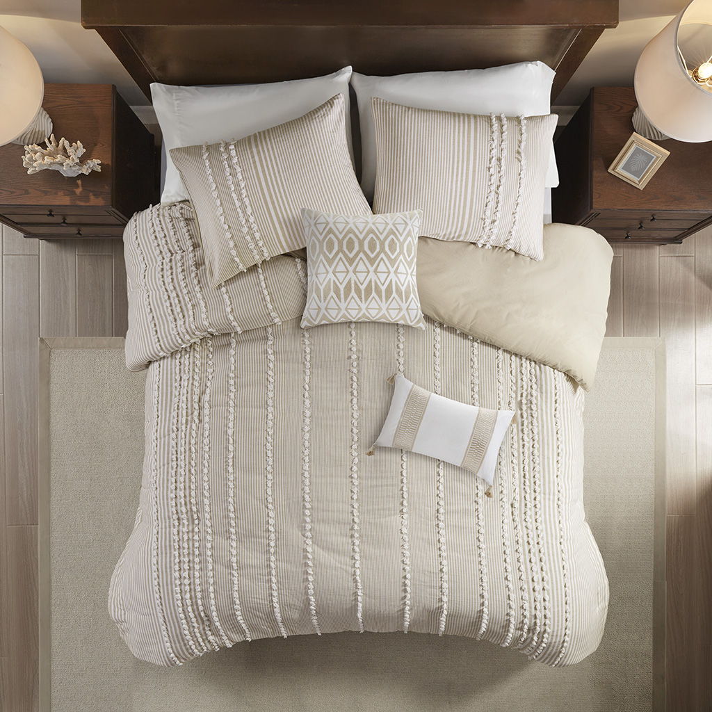 Anslee - 3 Piece Yarn Dyed Duvet Cover Set - Taupe