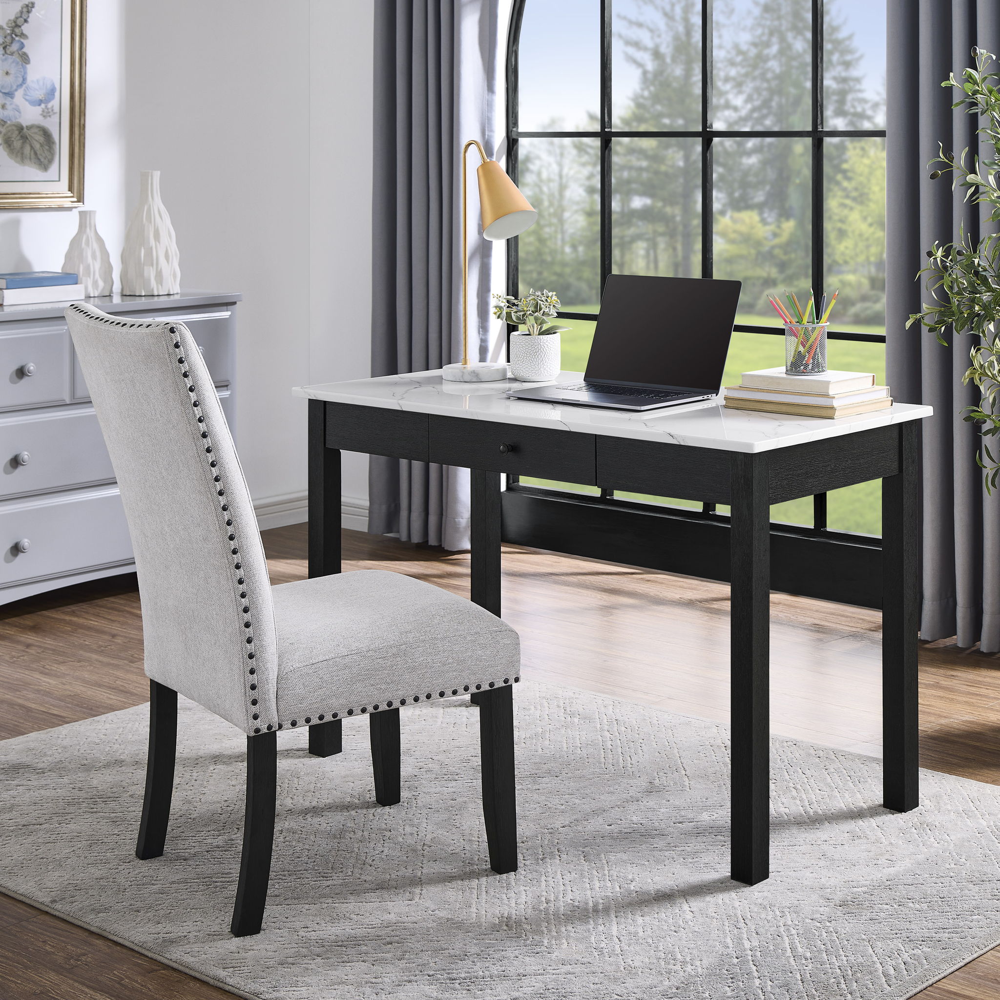 Rylee - Faux Marble Desk - Black / White