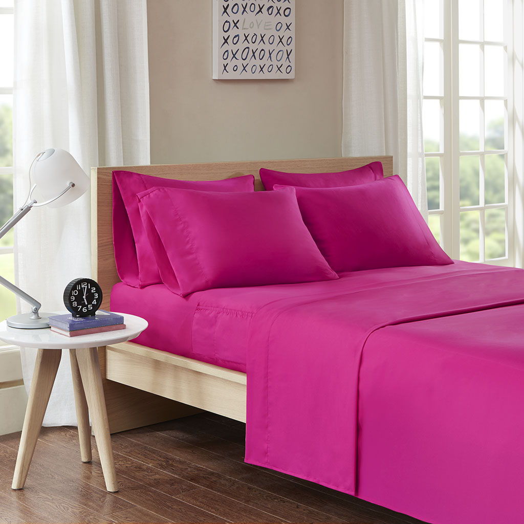 Microfiber - Twin Long Sheet Set With Side Storage Pockets - Pink