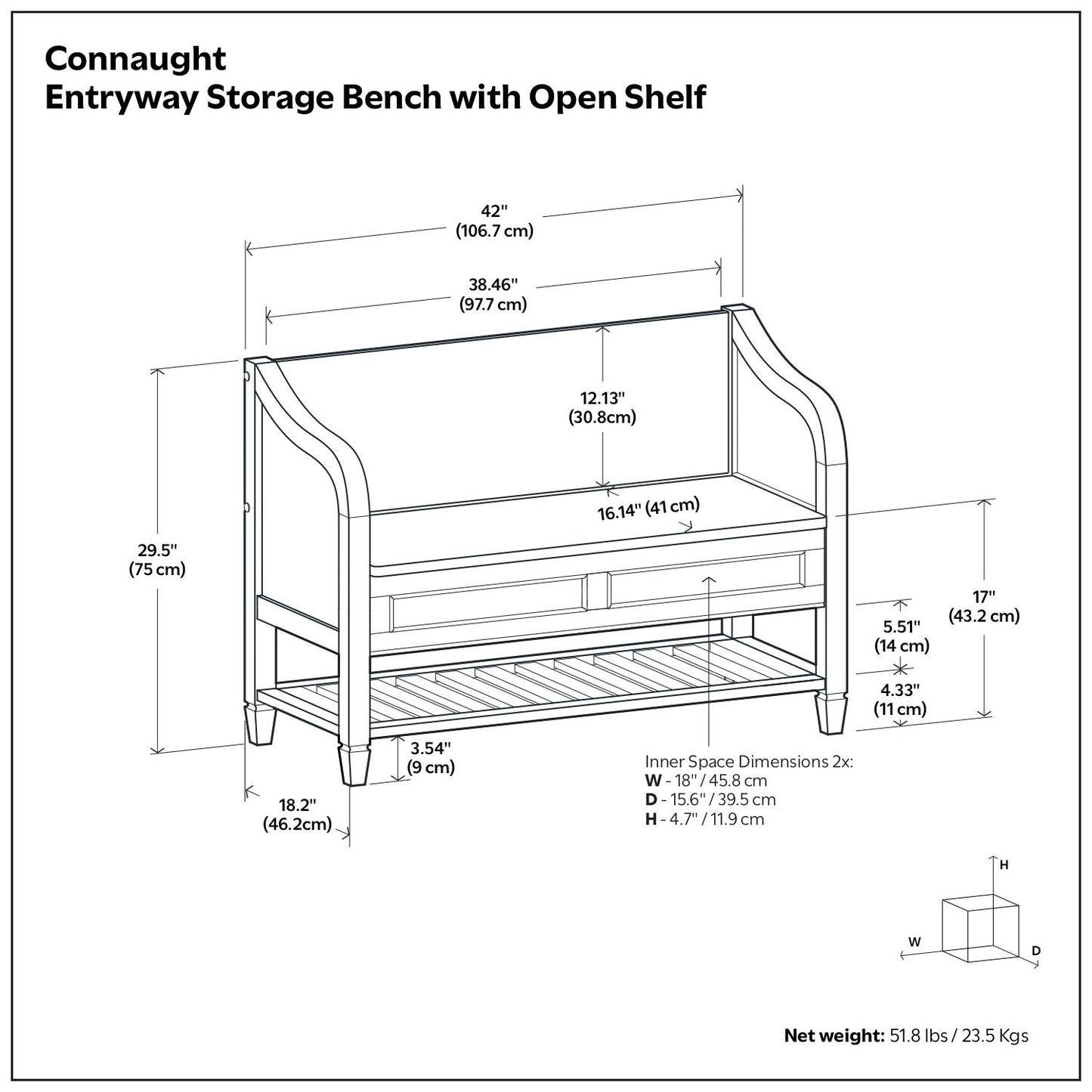 Connaught - Entryway Storage Bench With Shelf - Chestnut