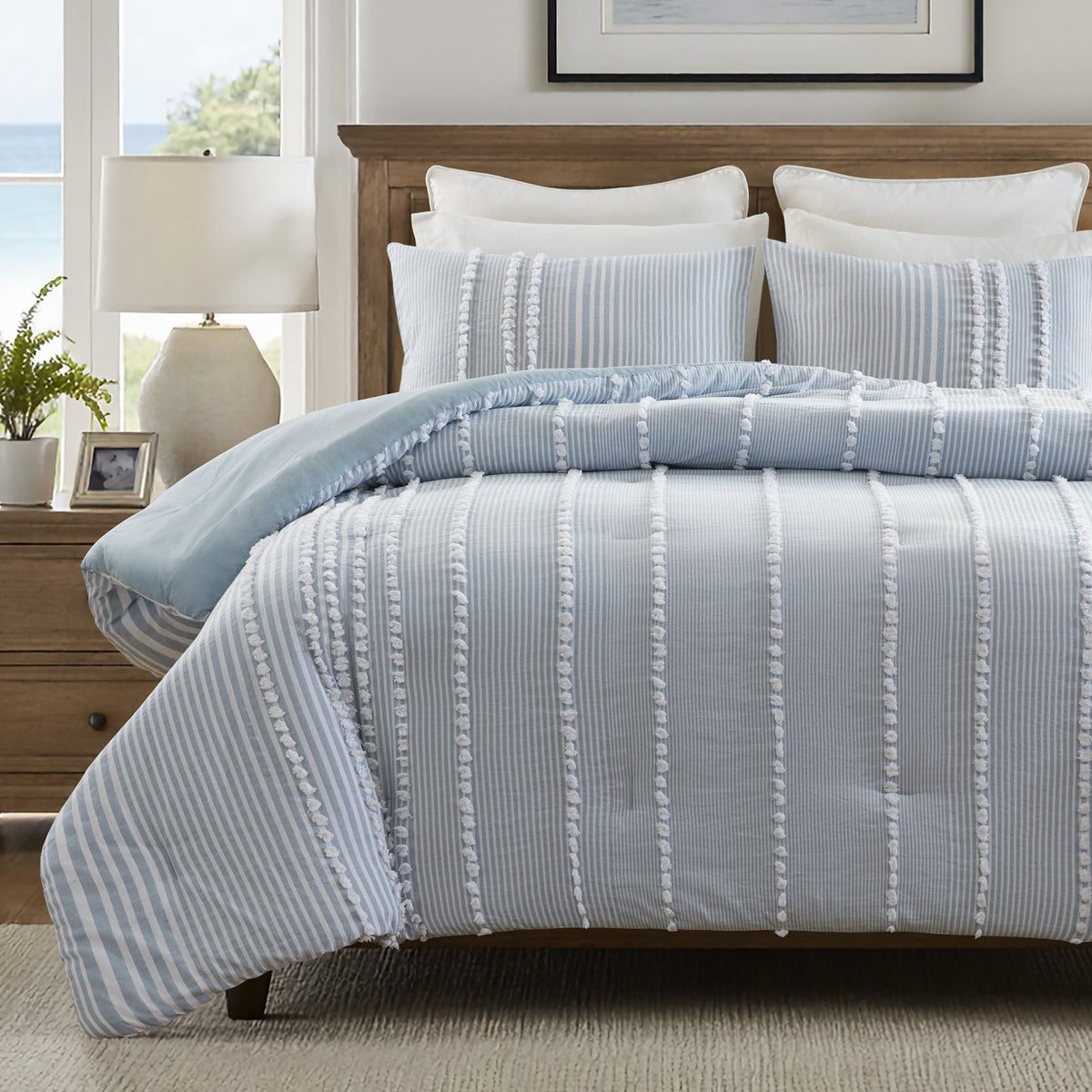 Anslee - 3 Piece King Yarn Dyed Comforter Set - Blue