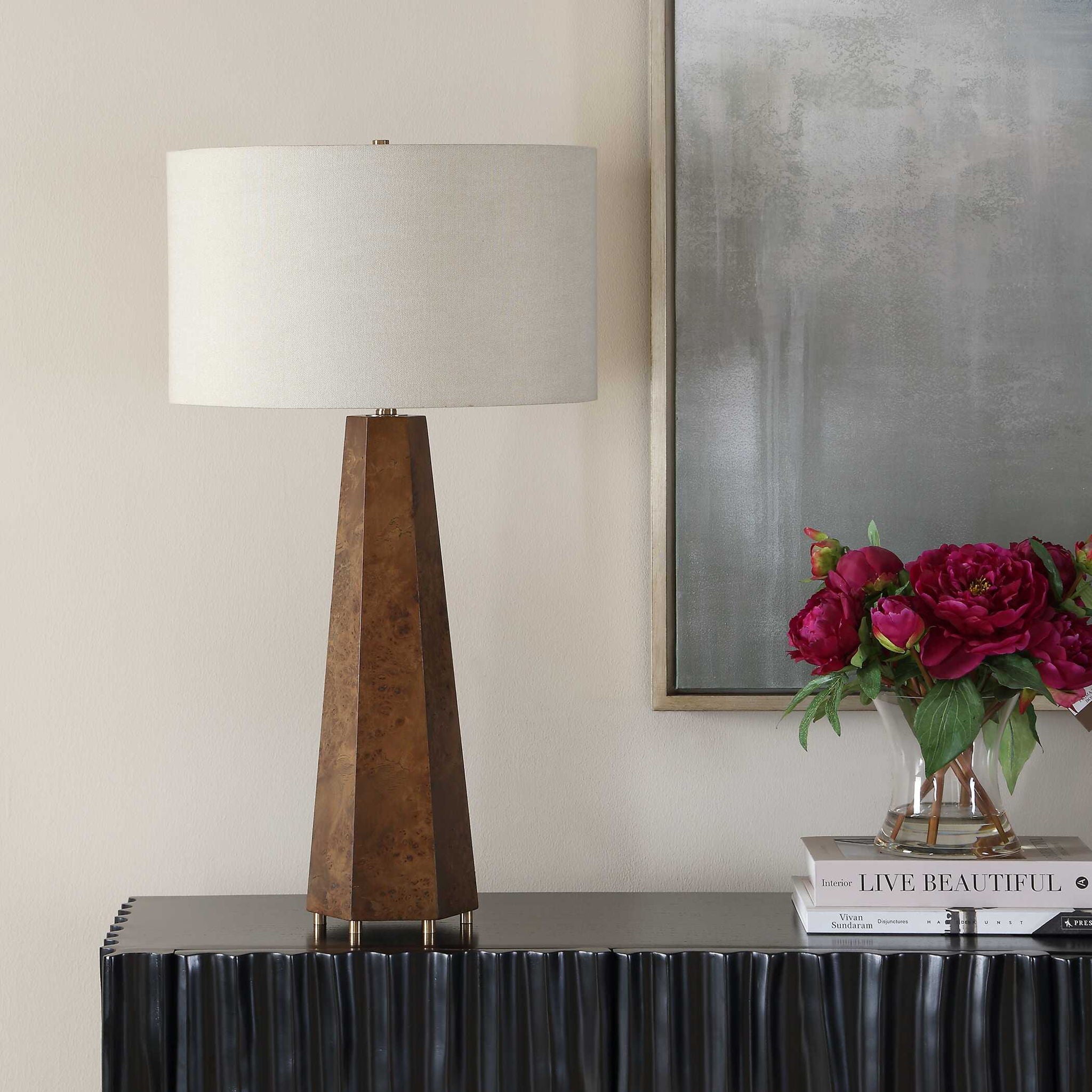 Mccaffrey - Tapered Burl Table Lamp - Woodtone