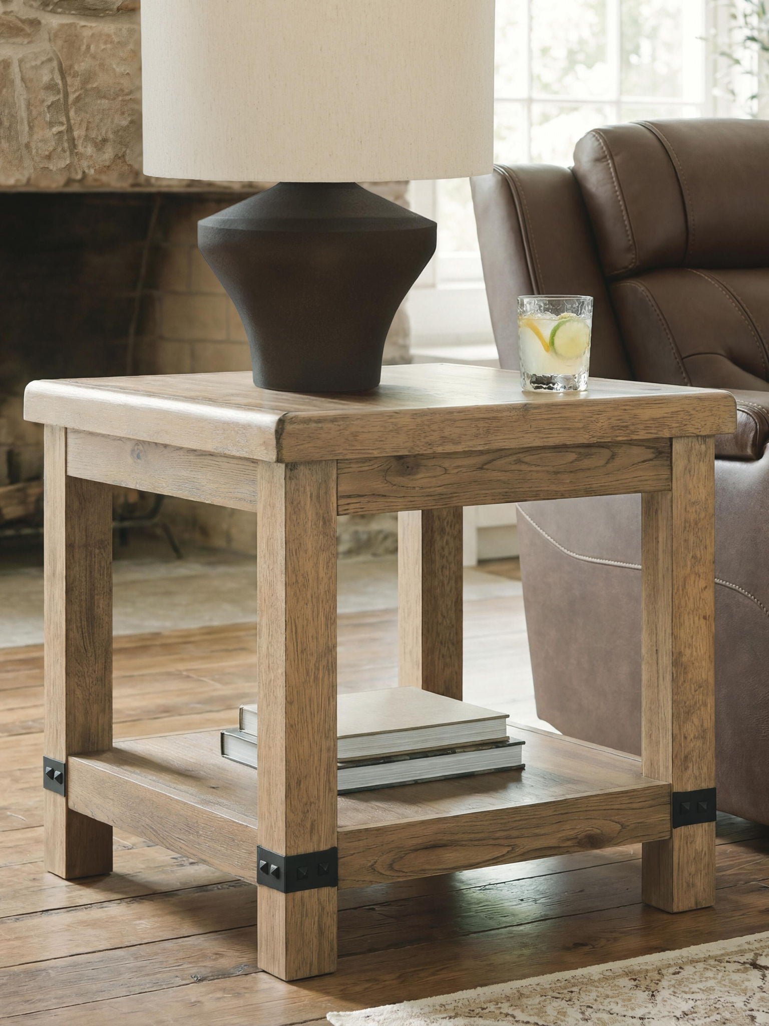 Ridgester - Rectangular End Table - Light Brown