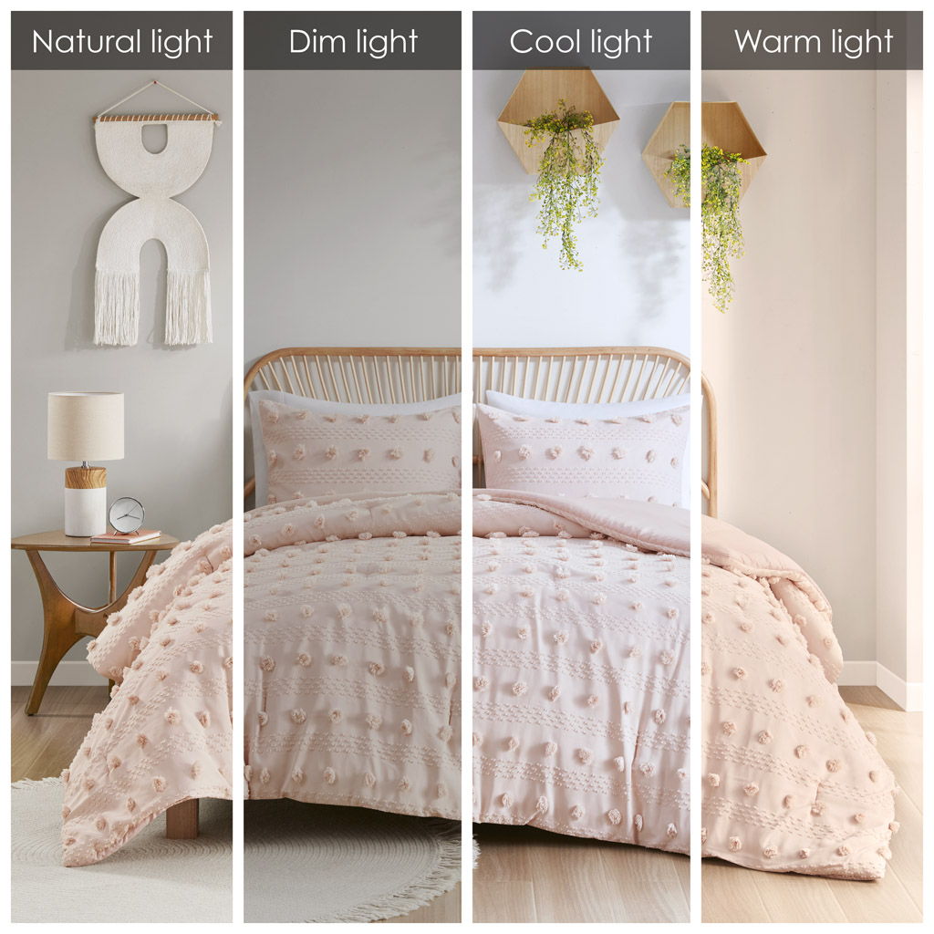 Lucy - Clip Jacquard Full Comforter Set - Pink