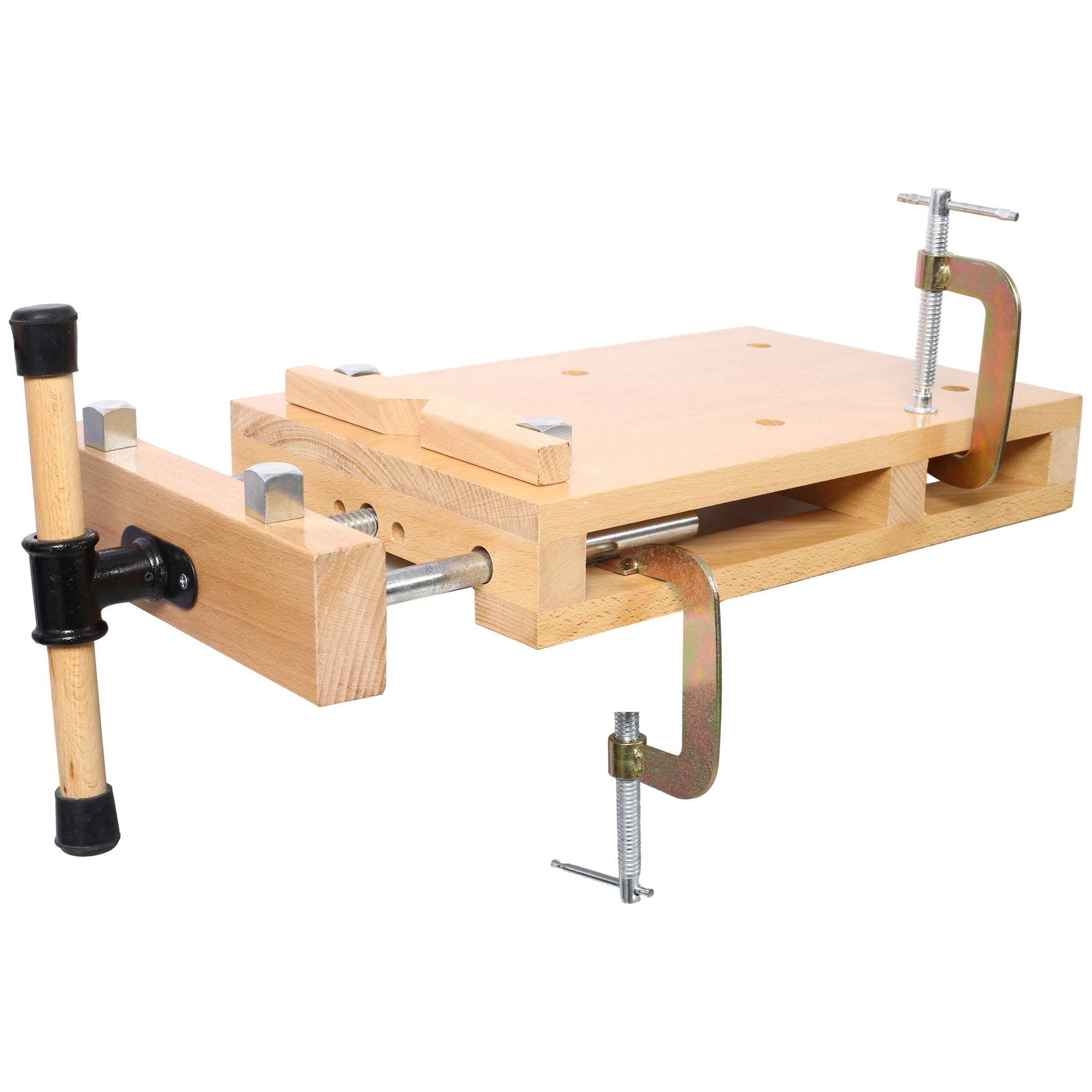 Portable Hard Wood Workbench With Quick Release Handle And G Type Fixing Clips For Woodworking - Natural