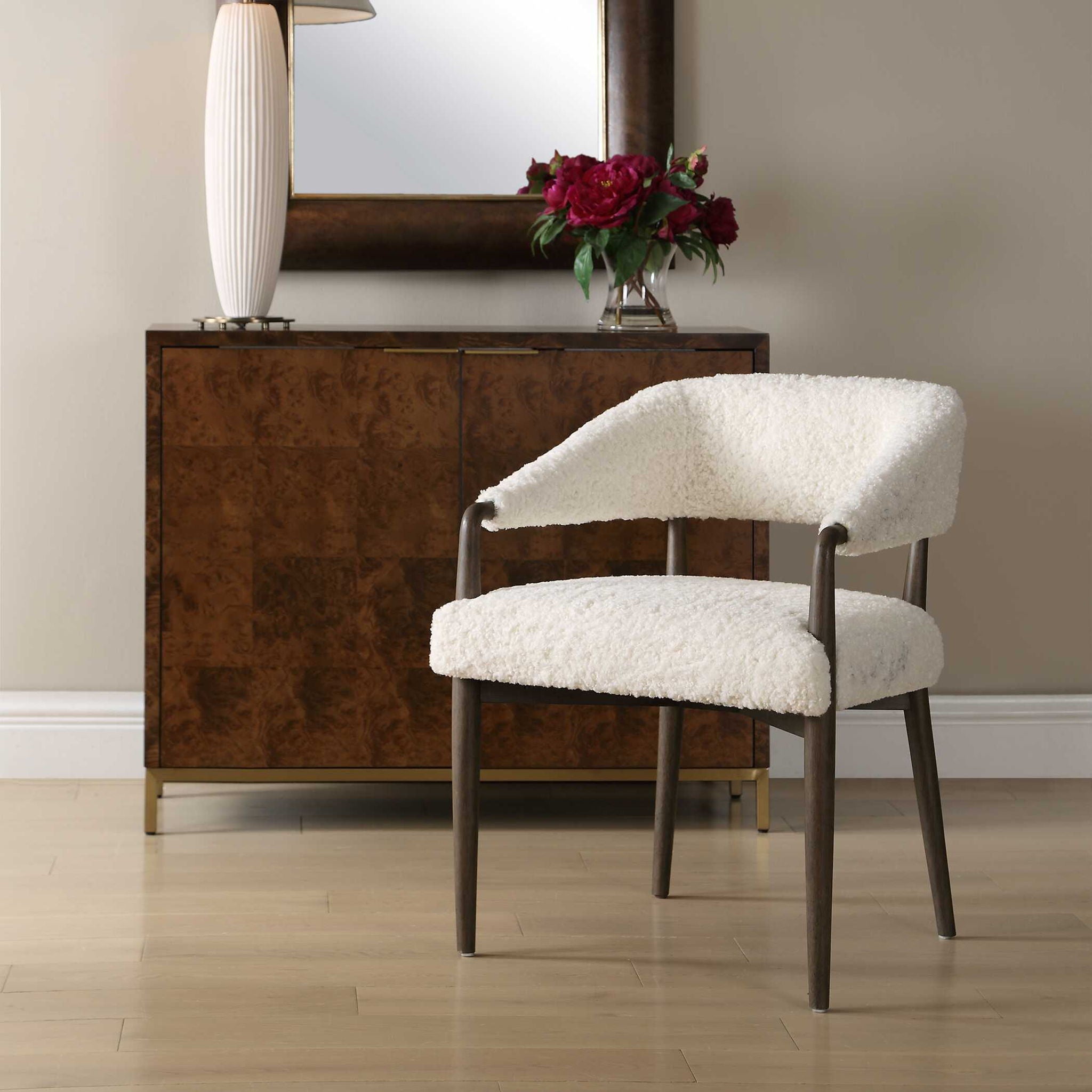 Austell - Shearling Dining Chair - Brown / White