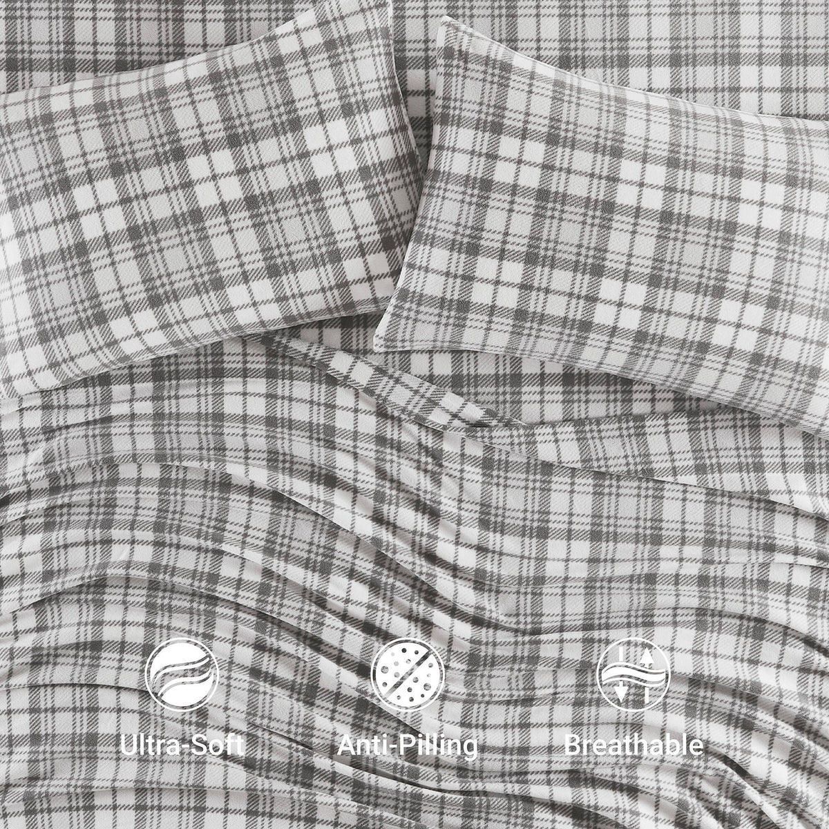 Micro Fleece - King Sheet Set - Gray Plaid
