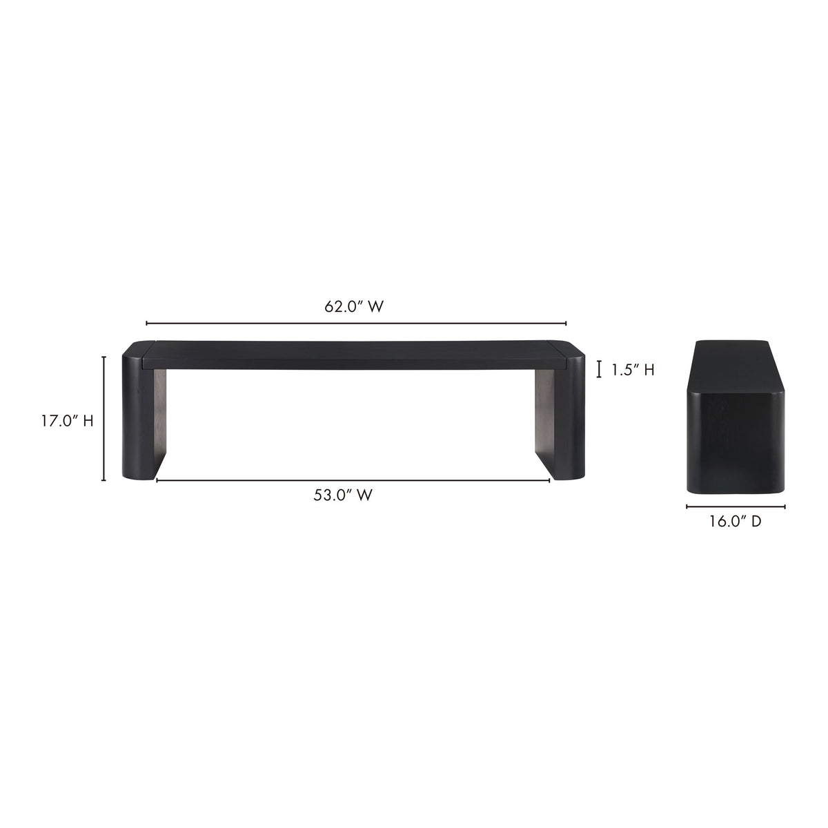 Post - Small Dining Bench - Black Oak