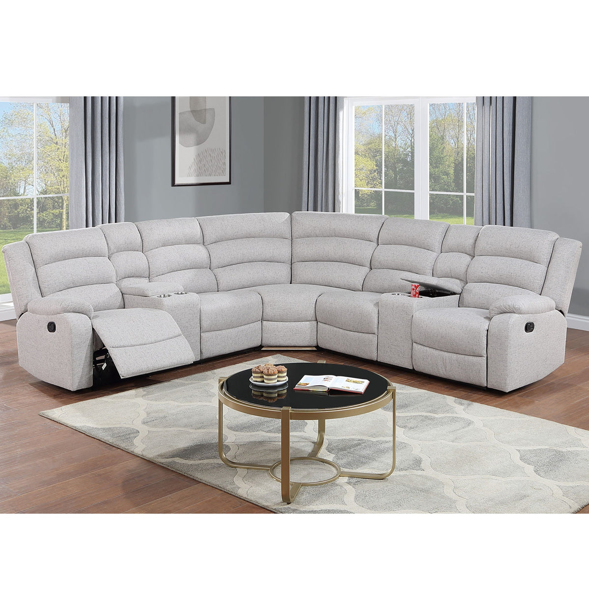 Manual Motion Reclining Loveseat 3 Piece Sectional Set With Console Storage And Cup Holders