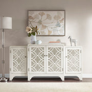 Verona - Dining Buffet Server Quaterfoil Design Kitchen Storage Cabinet With Mirrored Doors - Cream