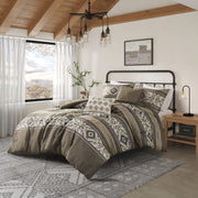 Mariposa - 5 Piece Full/Queen Stripe Herringbone Comforter Set With Throw Pillows - Brown