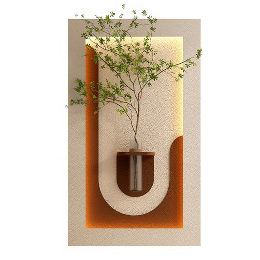 Adjustable 3 Color LED Sandstone Wall Decor With Simulated Plants, Vase & Rabbit Statue - Light Coffee
