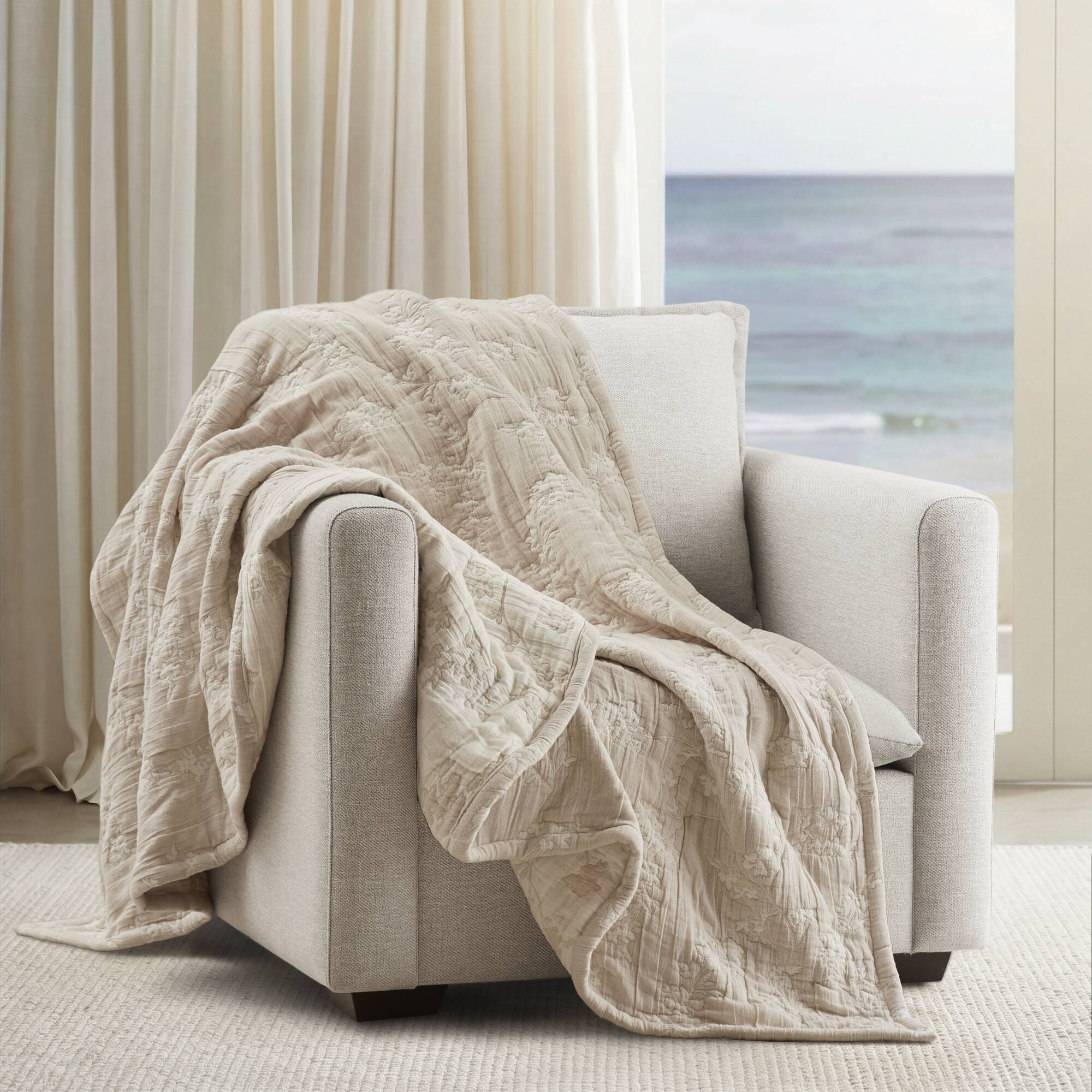 Catalina Botanical - Cotton Jacquard Throw - Linen