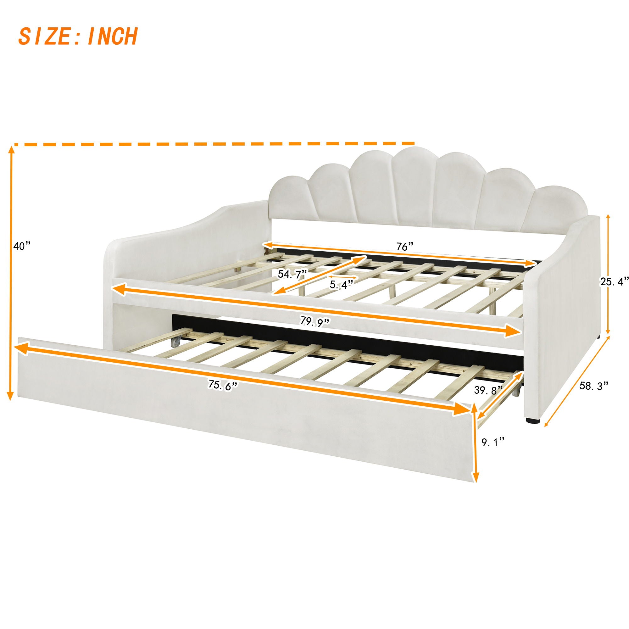 Upholstery Daybed Frame With Shell Shaped Backrest