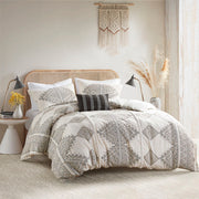 Ibiza - 4 Piece Printed Duvet Cover Set With Throw Pillow - Black / Ivory