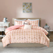 Raina - Queen Brushed Microfiber Printed Comforter Set - Blush / Gold