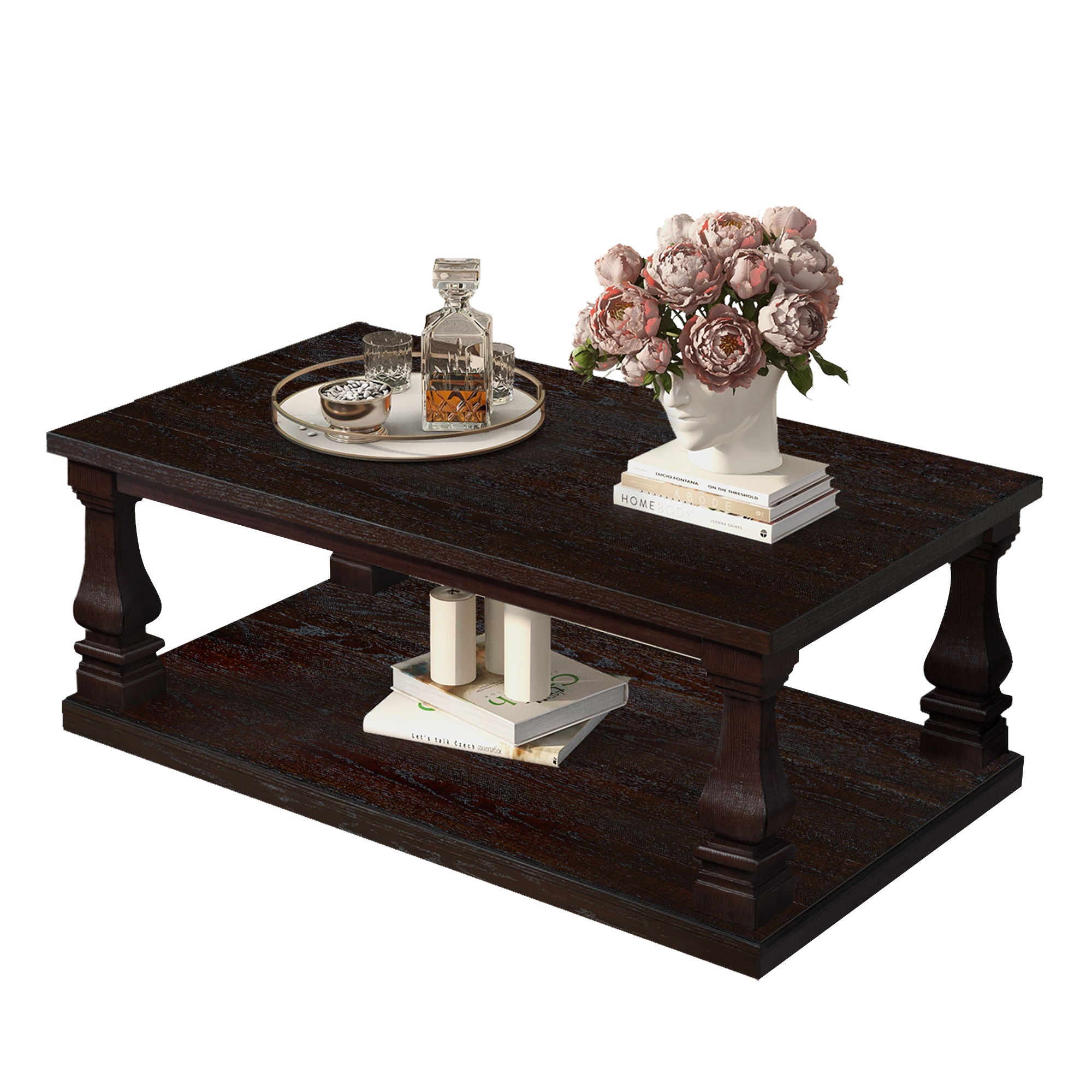 Rectangular Coffee Table With Open Storage Shelf For Living Room - Espresso