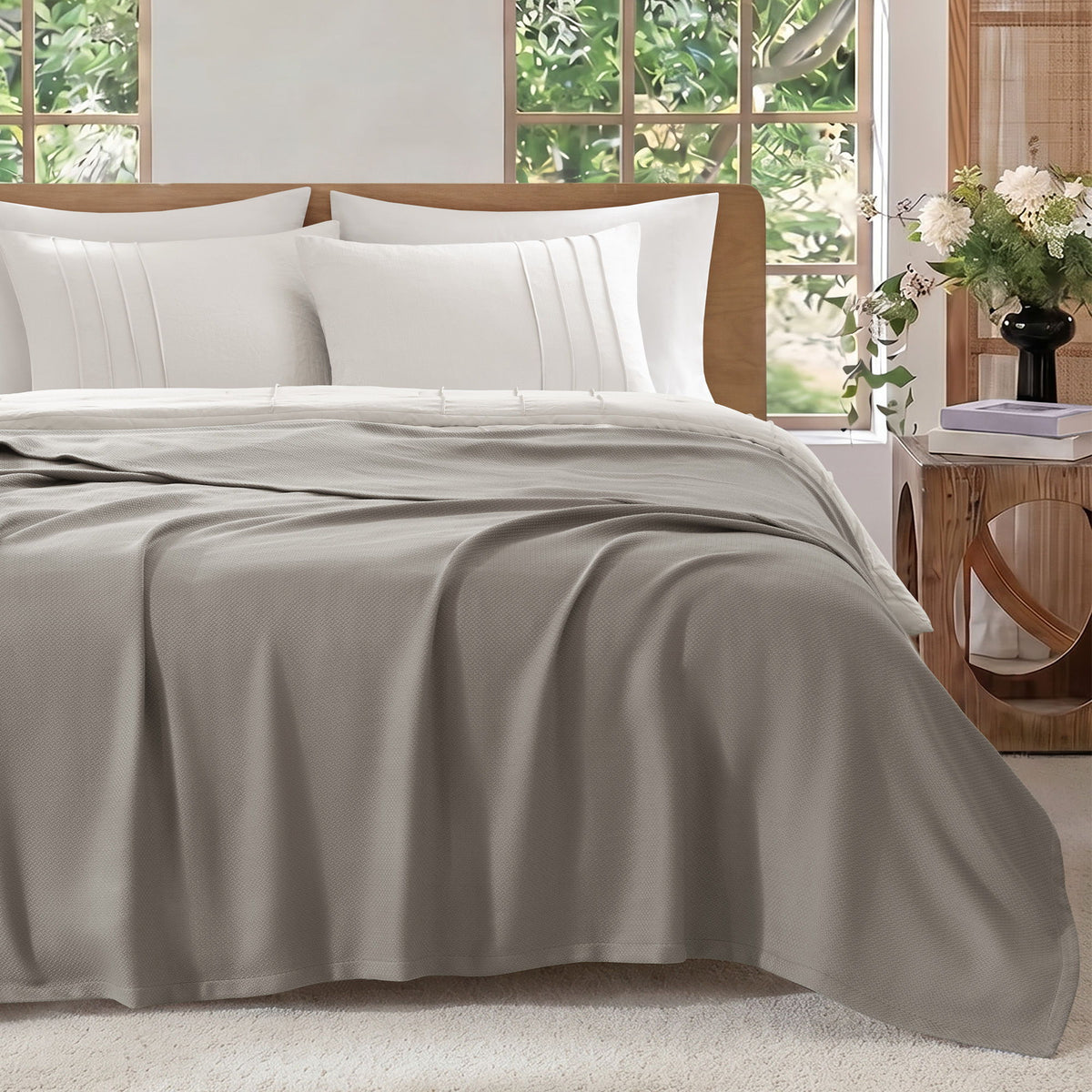 Egyptian Cotton - Full/Queen 100% Certified Egyptian Cotton Blanket - Micro-Herringbone Gray