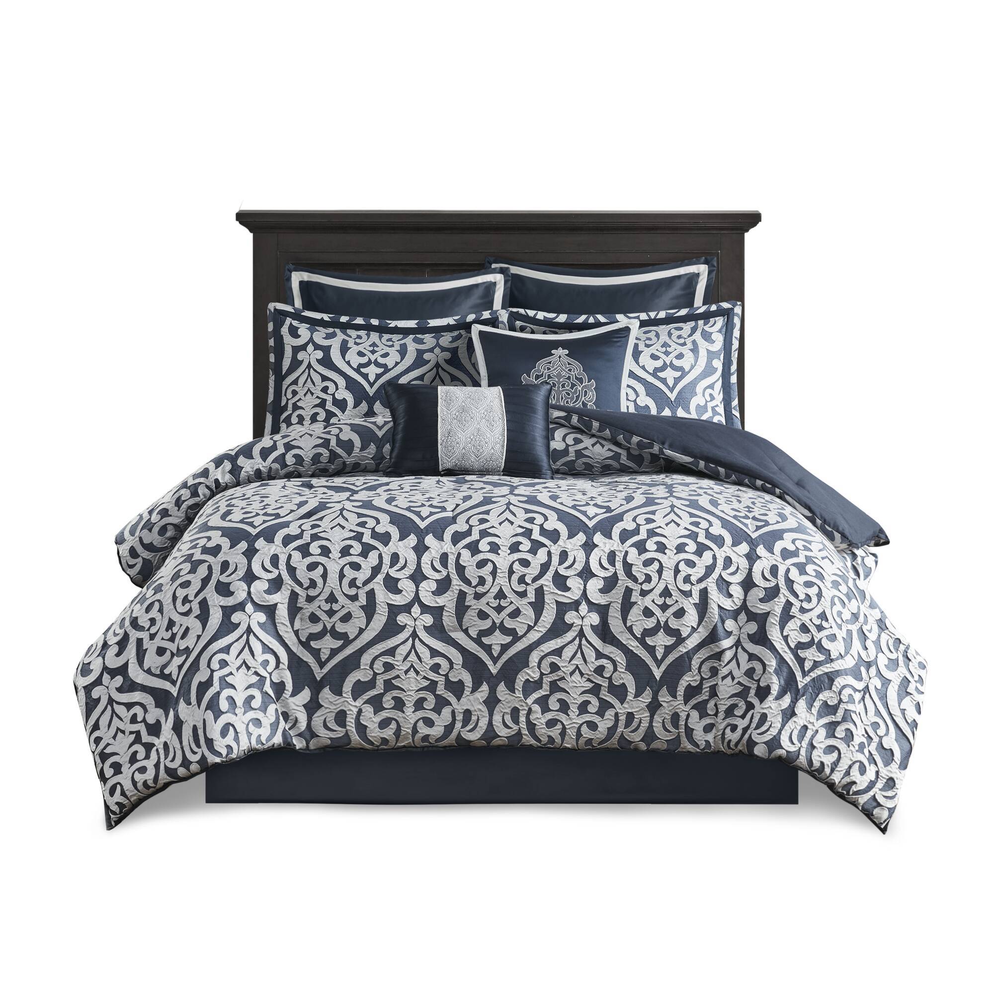 Odette - Queen 8 Piece Comforter Set - Navy