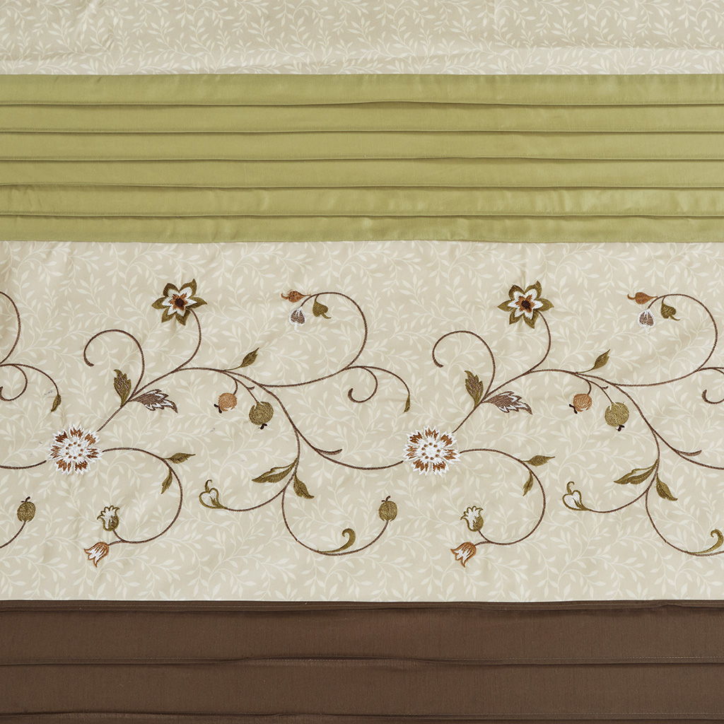 Serene - Embroidered Floral Shower Curtain - Green