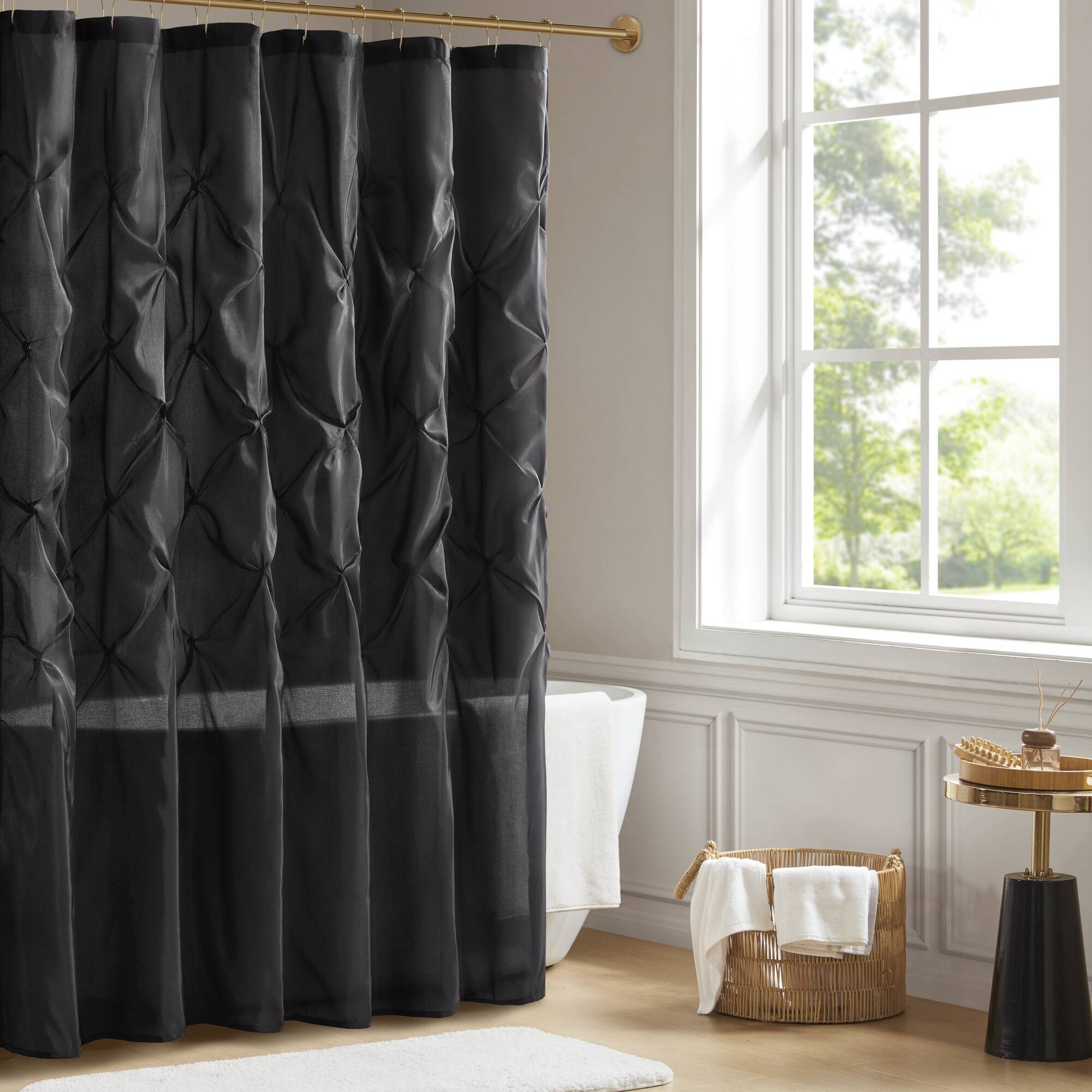 Laurel - Tufted Semi-Sheer Shower Curtain - Black