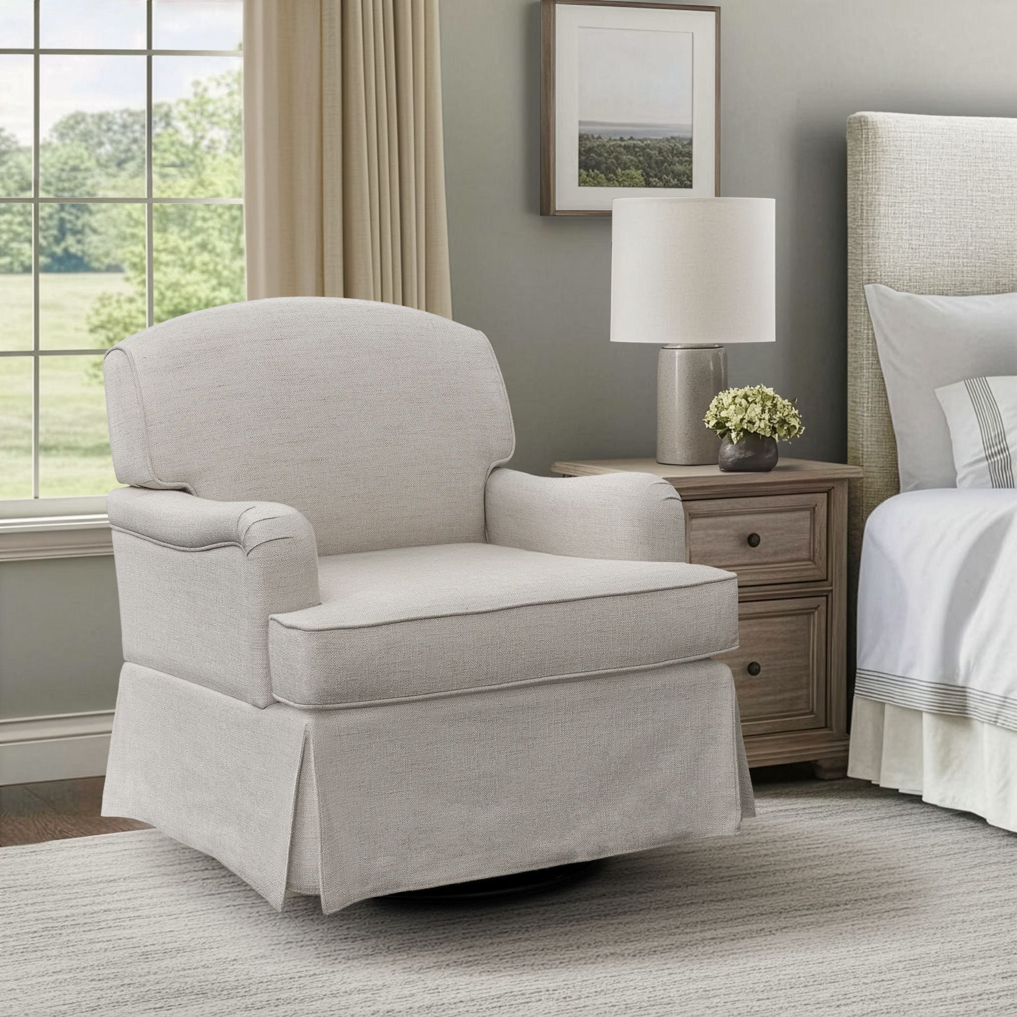 Melody - One Size Swivel Glider Skirted Armchair - Cream